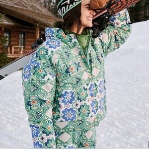 Free People Bunny Slope Printed Puffer Jacket Ski Coat Green FP Movement